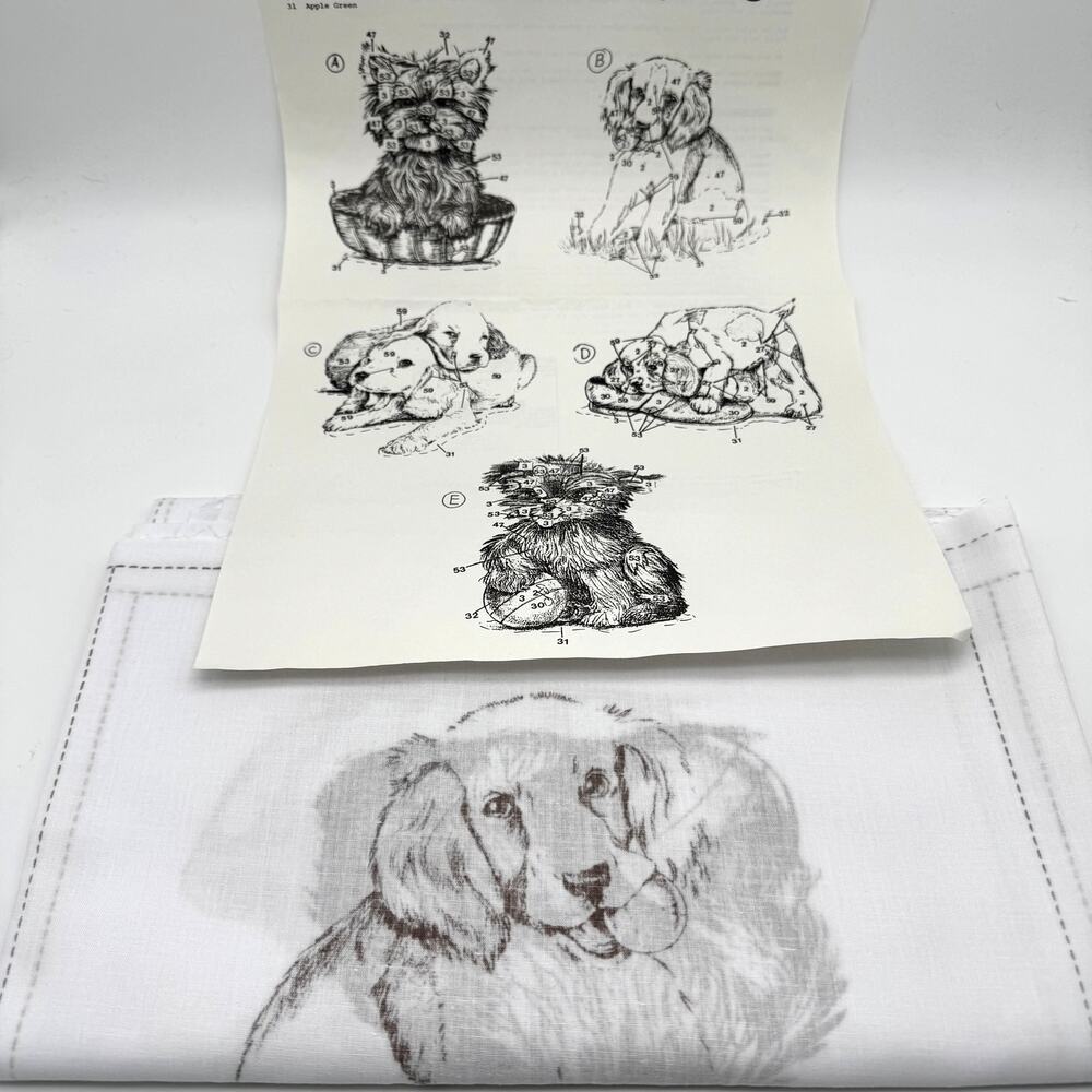 Vintage Tri Chem Liquid Embroidery Puppies Quilt Top Dogs Paint Craft 20 Blocks
